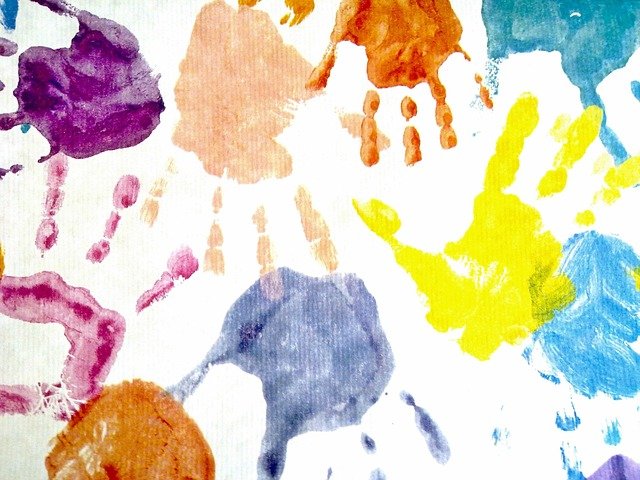 hand, finger, handprint, connectedness, yellow, orange, turquoise, red, blue, multicoloured, watercolor, handprint, handprint, handprint, handprint, handprint